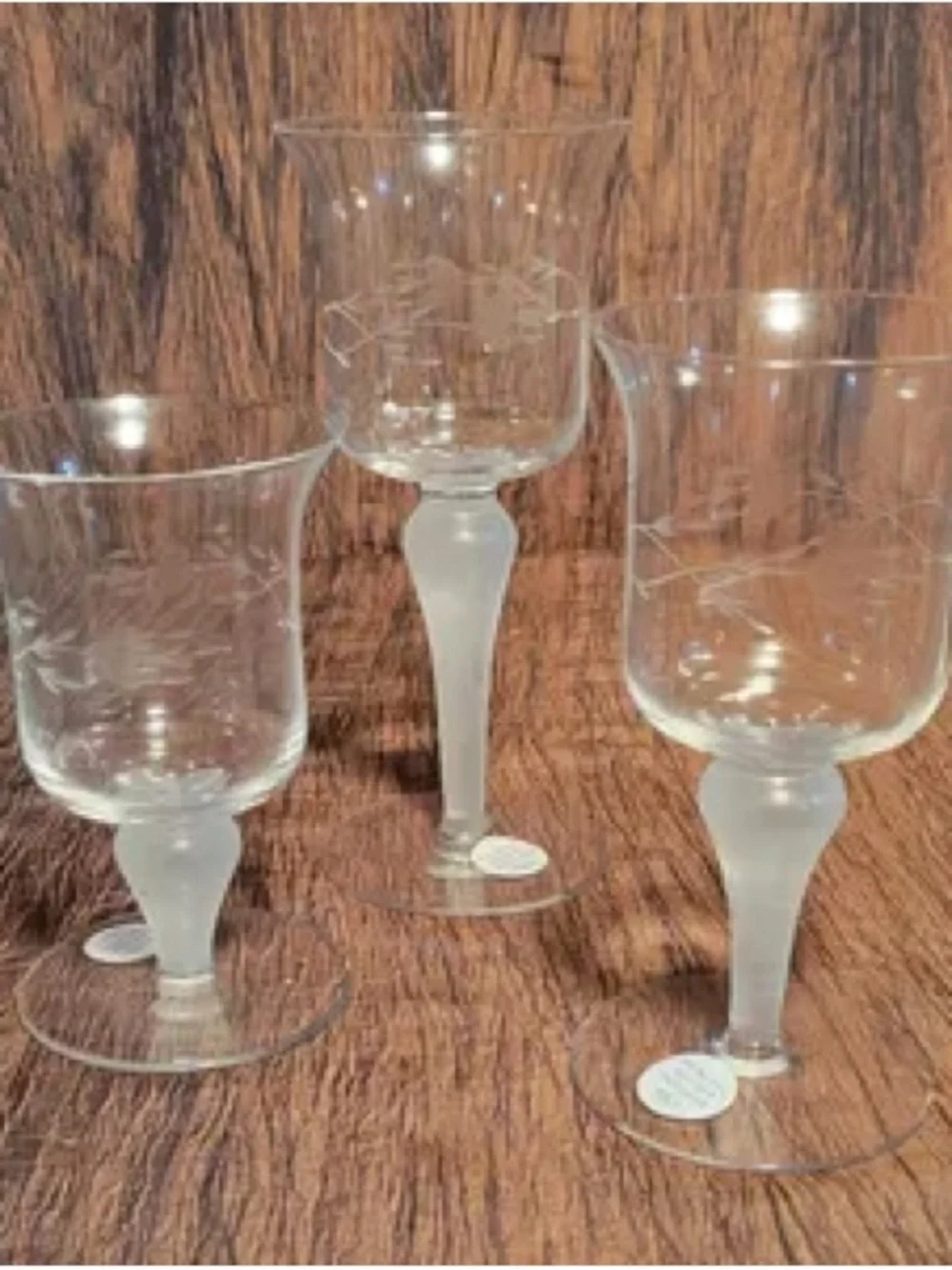 Princess House Clear Etched Crystal Wine Glasses with Frosted Stems